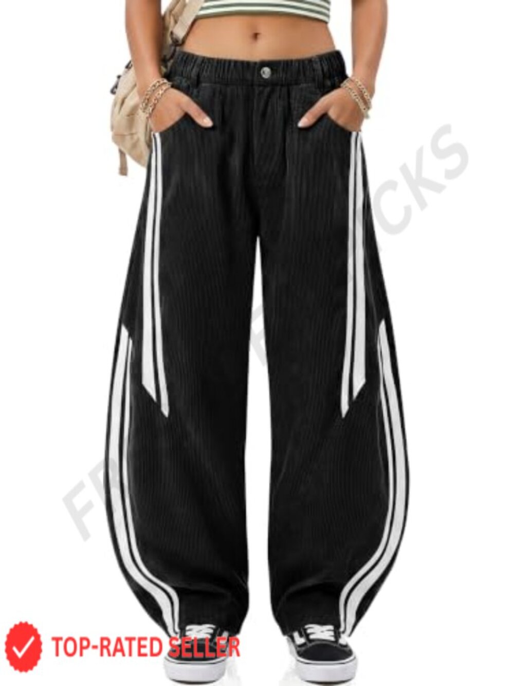 Corduroy Barrel Pants Elastic Waist Loose Casual Trousers
